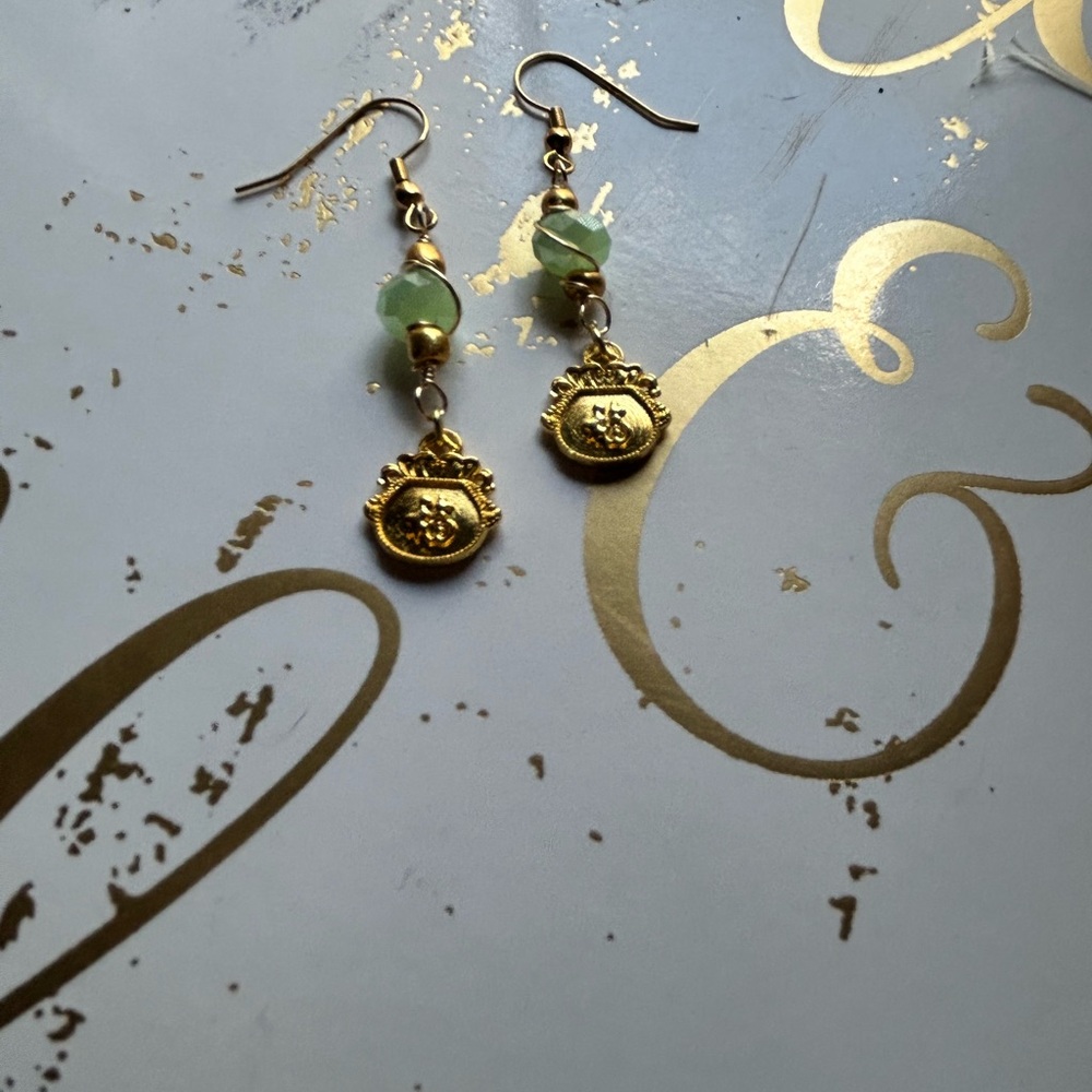 Chic Gold and Green Dangle Earrings - Picture 2 of 3